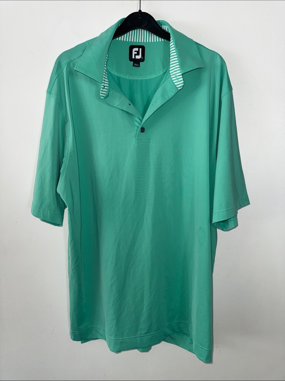 FootJoy‎ FJ Men's ProDry Performance Golf Polo Shirt Mint Green Striped Collar-L